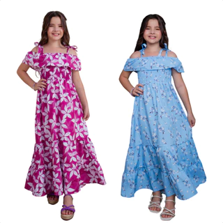 Kit Vestido Adolecente Juvenil 3 Marias Longo Ciganinha Infantil Luxo Festa
