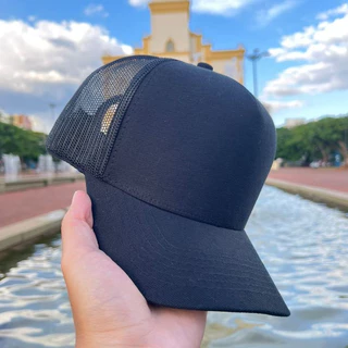 Boné de telinha trucker preto liso unisex
