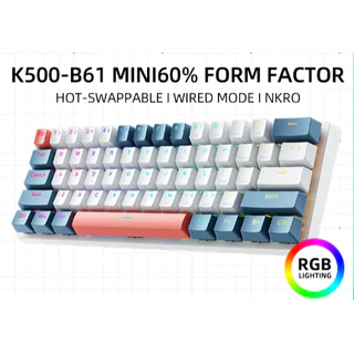 Machenike K500-B61 Mini Teclado Mecânico Formato 60% com Fio, Teclas Removíveis, Retroiluminação RGB, 61 Teclas para Jogos