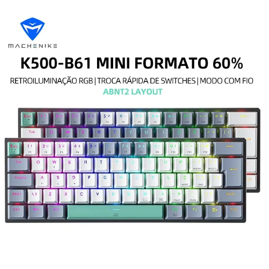 Machenike K500-B61 Mini Teclado Mecânico 60% ABNT2 Layout RGB