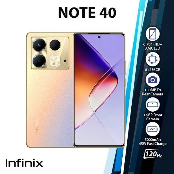 Smartphone Infinix Note 40 256GB - 8GB Cam 108MP - Carregamento sem fio