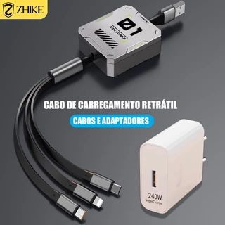 ZHIKE Cabo de Tipo C carregamento rápido retrátil 3 em 1 Micro USB V8 Cabo de carregamento rápido