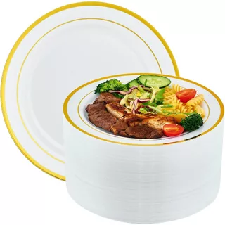 50pcs Prato Descartável De Luxo Ouro Plástico Jantar 26cm
