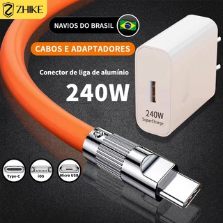 ZHIKE Cabo De Carregador Rápido Para Tipo C Micro USB V8 Android 6A 240W Cabo De Dados De Carregamento Rápido Para