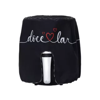 Capa para Fritadeira Air Fryer Cozinha Casa Elétrica Protetora 3,5 a 5L Preta com Frase Resistente
