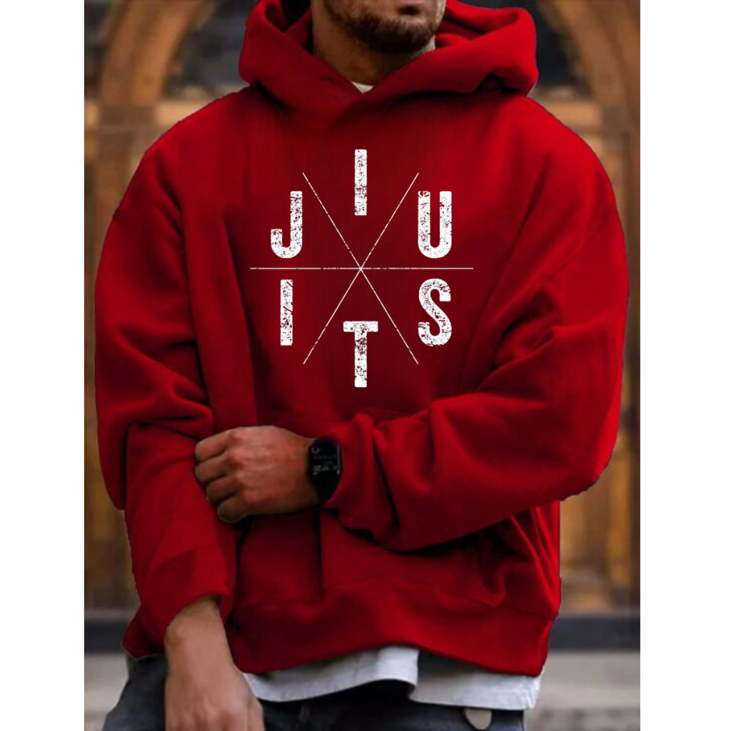 Casaco Vermelho Moletom de Algodão Estampado e Flanelado Jiu Jitsu Luta