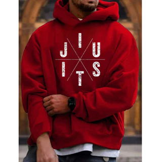 Casaco Vermelho Moletom de Algodão Estampado e Flanelado Jiu Jitsu Luta