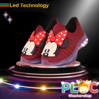 Tênis Led Infantil Luzinha Menina Meia Calce Fácil Leve Flexível Confortável Anatômico PLOC LED01 - MARSALA MINNIE POÁ VERMELHO