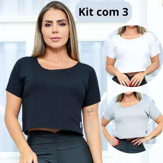 Kit 3 Croppeds Feminino Fitness com Manguinhas Fresquinha - Perfeito para Academia e Dia a Dia