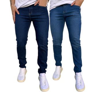 Kit 2 Calça Jeans Masculina Lycra Slim Elastano.