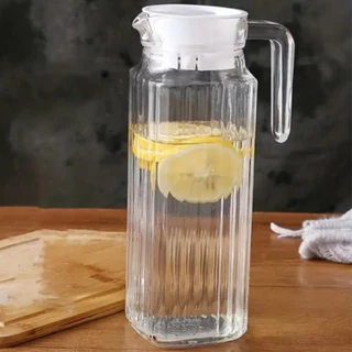 Jarra Garrafa De Suco Vidro Transparente Com Tampa Para Mesa Porta de Geladeira 1 Litro e 520ml