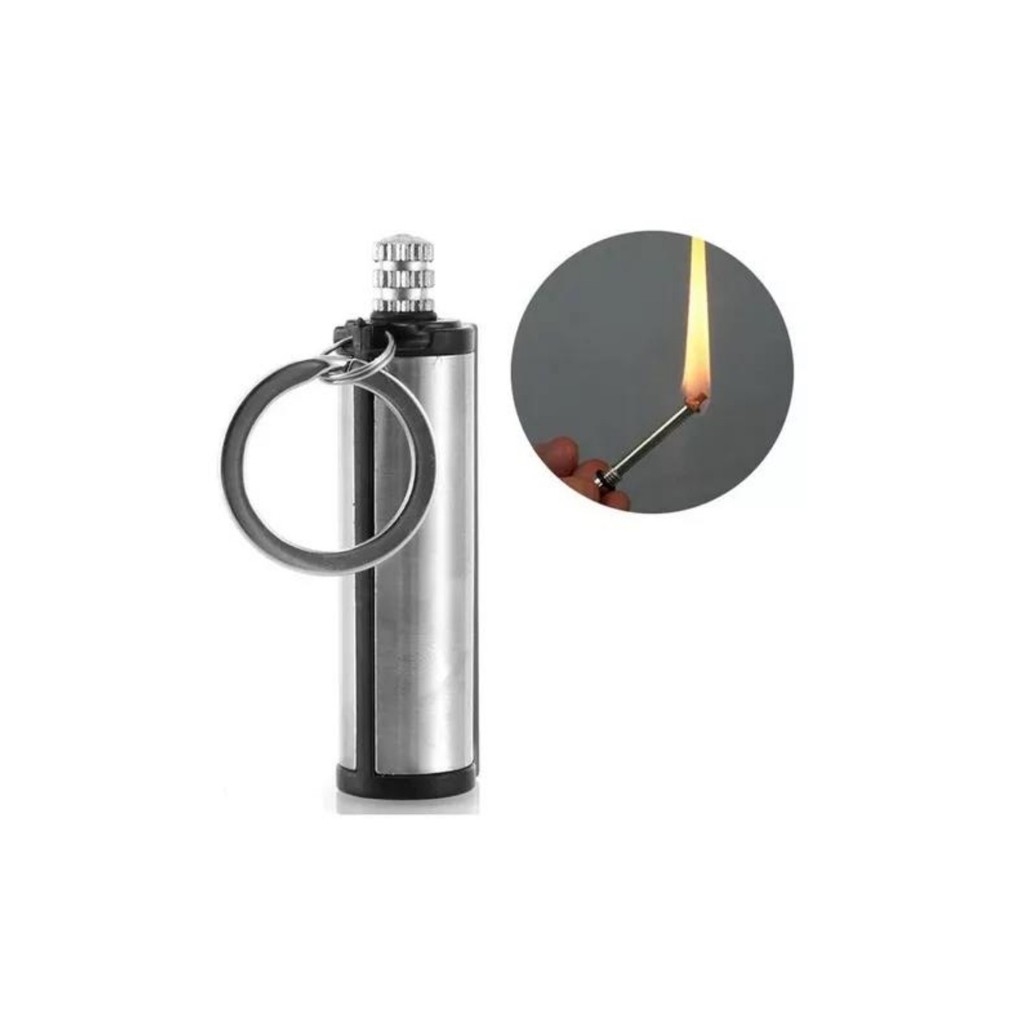 Isqueiro Pederneira Chaveiro Militar Aço Inox A Prova D'agua