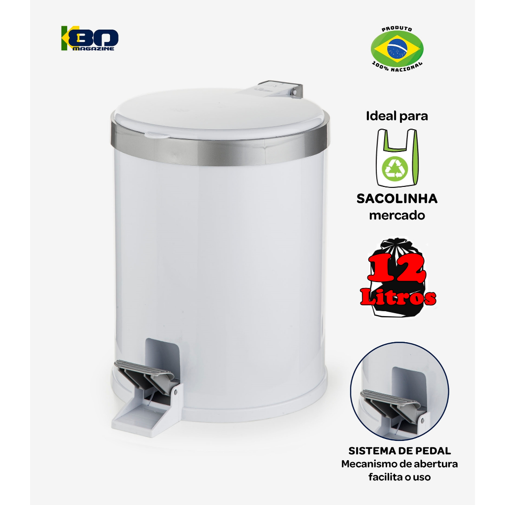 Lixeira Com Pedal 12 Litros Ideal Para Banheiro Quarto Cozinha | Shopee ...