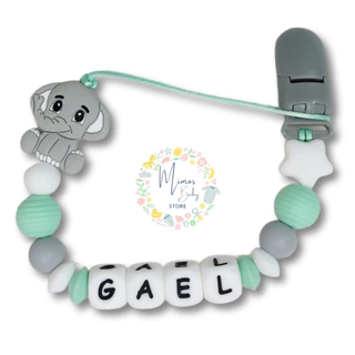 Prendedor de Chupeta de Silicone Macio e Mordedor Personalizado com Nome do Bebê Elefante BPA FREE em Oferta na Shopee