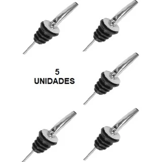 KIT 5 Bico Dosador Inox Biqueira Licor Azeite Xarope Óleo Vinagre Líquidos Bica Tampa Garrafa Borracha.