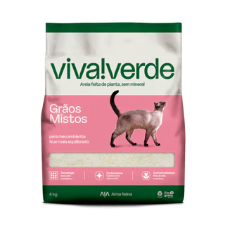Areia Higiênica Biodegradável Viva Verde para Gatos - Grãos Mistos - 4kg