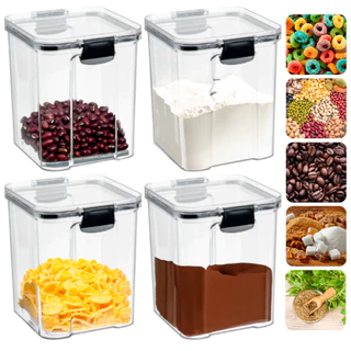 Kit 4 Potes Herméticos 950ml Com Trava Reforçada 100% Vedado (ARROZ, FEIJÃO, CAFÉ AÇÚCAR, MACARRÃO, BOLACHA)