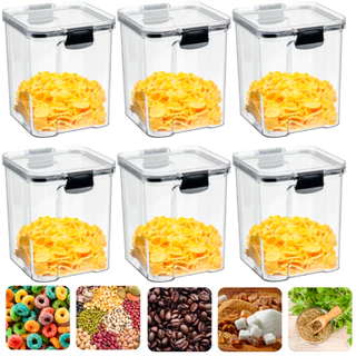 Kit 6 Potes Herméticos 1L Com Trava Reforçada 100% Vedado (ARROZ, FEIJÃO, CAFÉ AÇÚCAR, MACARRÃO, BOLACHA)