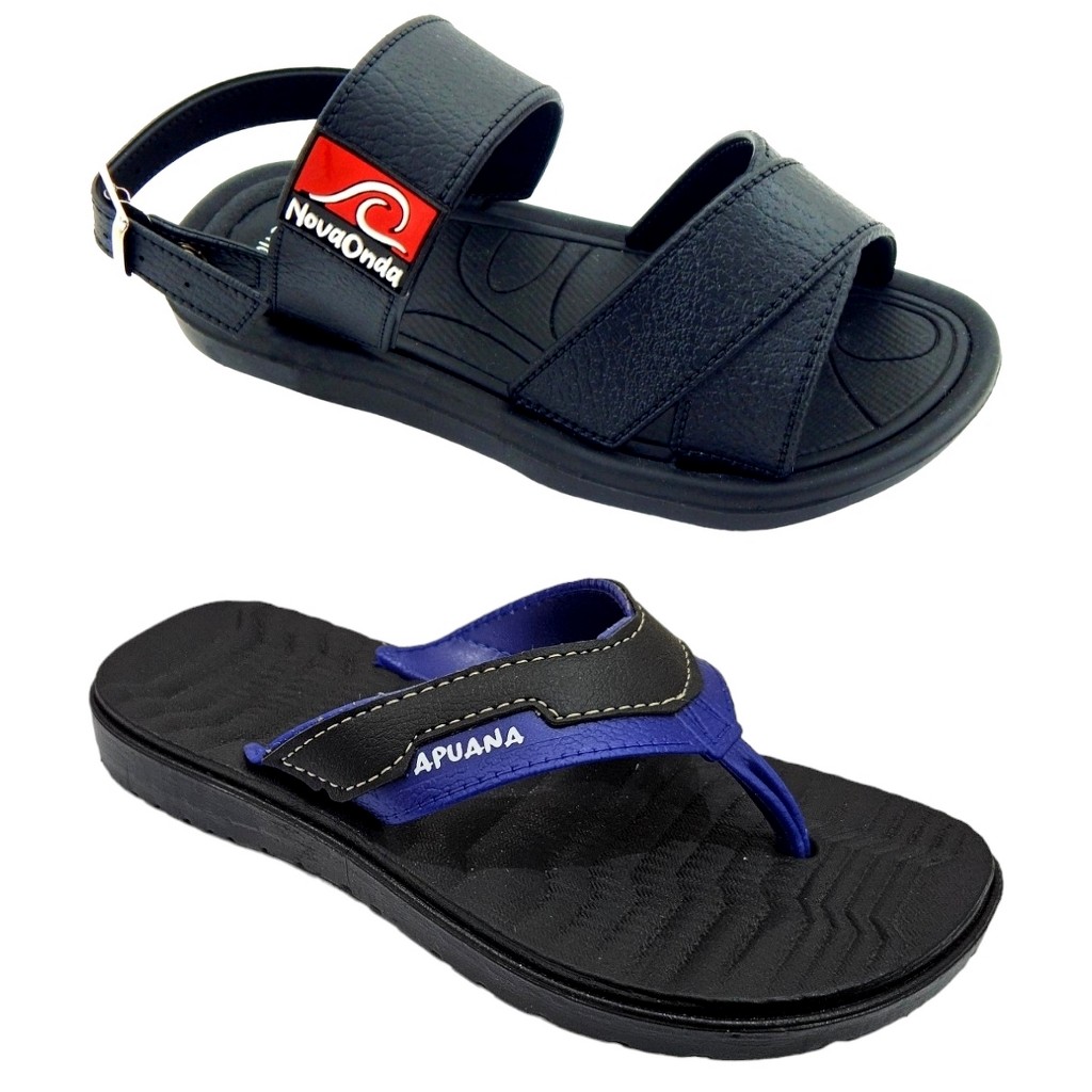 Kit 2 Pares sandalia Masculino Papete Nova Onda + Chinelo Detalhe Infantil Menino Dedo Lado APuana