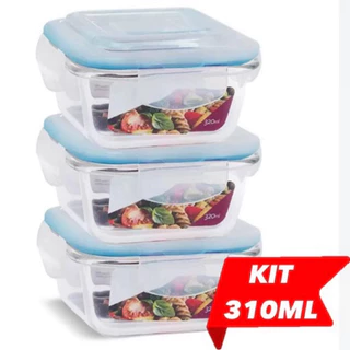 Kit Potes Herméticos De Vidro Premium Para Marmita Mantimentos 310ML Com 4 Travas