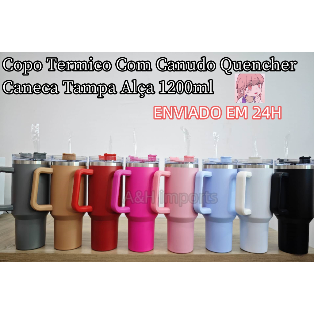 Copo Termico Com Canudo Quencher Caneca Tampa Alça 1200ml