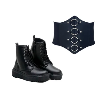 Botinha Blogueira Coturno Tratorado + Corselet Gótico Punk Promoção