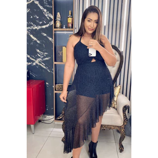 Macaquinho Babado Plus size Tule Lurex Maravylhosa Curve