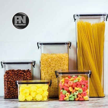Kit com 5 potes herméticos acrílico empilhaveis com tampa para mantimentos 