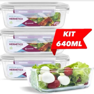 Kit Potes De Vidro Premium Hérmeticos Retangulares Para Mantimentos Marmita 640ml 4 Travas