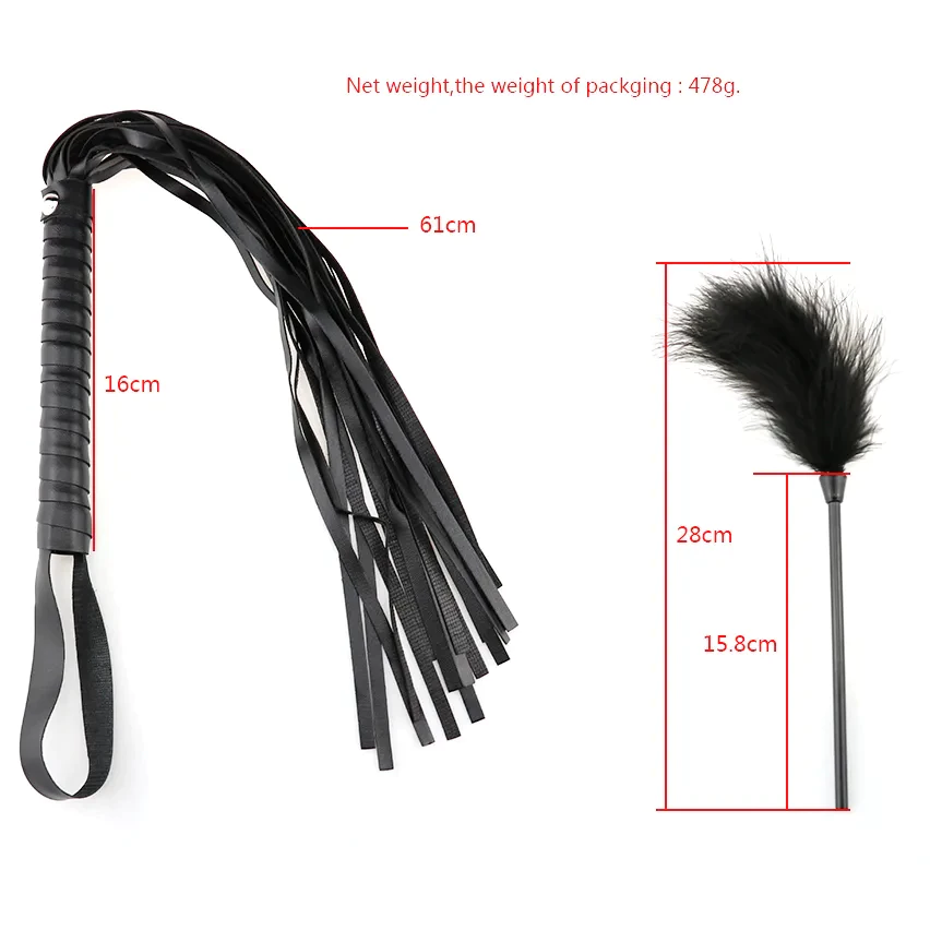 Kit Bondage Sado Completo de 10 Piezas en Cuero y Peluche con Ajustes para Sadomasoquismo - Negro -