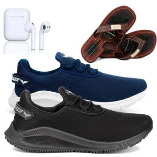 Kit 2 Tênis esportivo masculino feminino leve confortável para academia corrida caminhada Fone de Ouvido Bluetooth e Chinelo Envio Ja