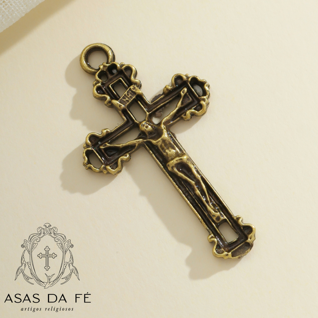 30 Crucifixos Para Terços 4 Cm Ouro Velho Atacado Alta Qualidade