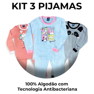 Kit 3 Pijamas Meninas Interativo Divertido Confortável Para Dormir Aconchegante