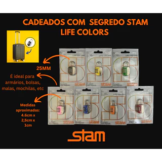 cadeado stam life colors 25mm com segredos diferentes para Mala Mochila Armário Porta bagagem