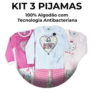 Kit 3 Pijamas 3D Estampa Sortidas Para Inverno Meninos e Meninas