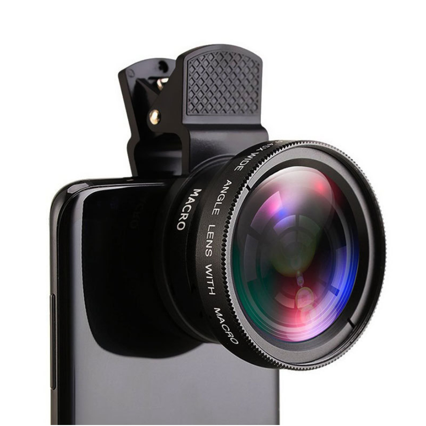 GS 2 Em 1 Kit Clip De Lente Do Telefone Móvel Externo HD Macro 37mm 49UV 0.45x Super Grande Angular 12.5x Da Câmera Universal