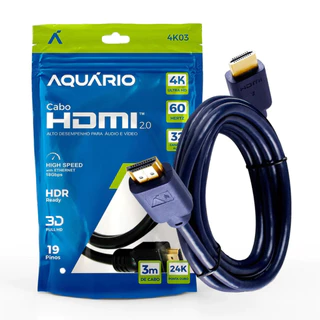 Cabo HDMI 2.0 4K de 3 Metros 2160p Ultra HD HDR 3d 4k03 Aquário