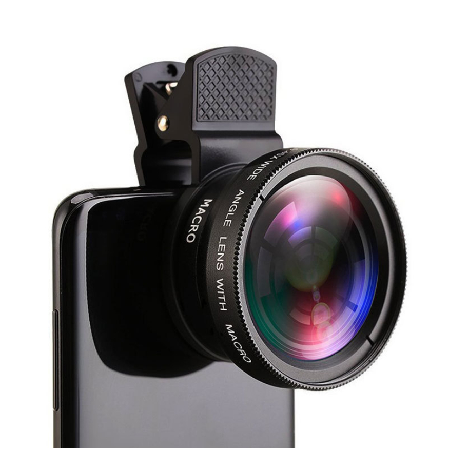 Universal Lente para Telefone com Clipe- 2 em 1 Lente Super Macro e Grande Angular