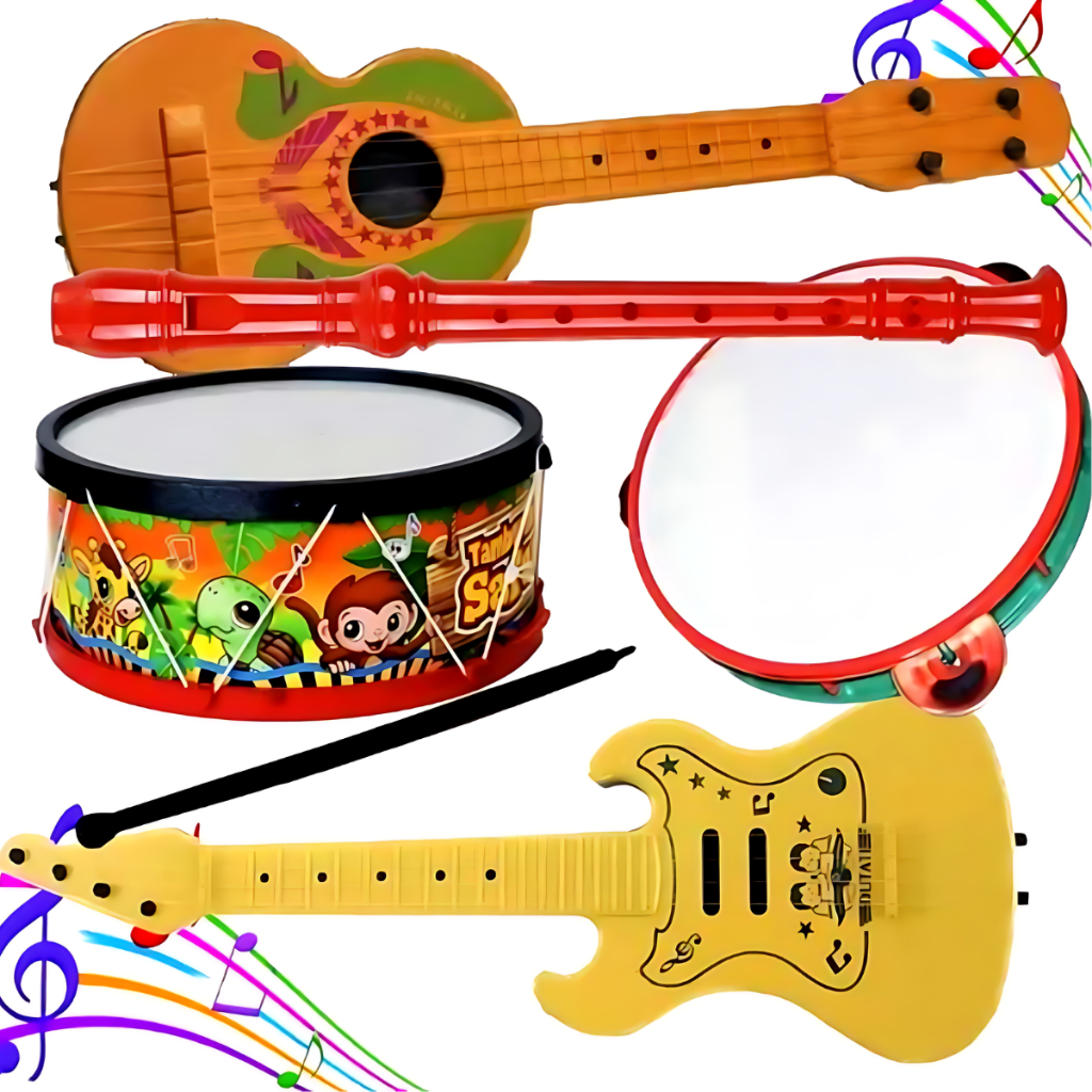 Kit Musical Brinquedo Educativo 4 Instrumentos Musicais Violão Pandeiro ...