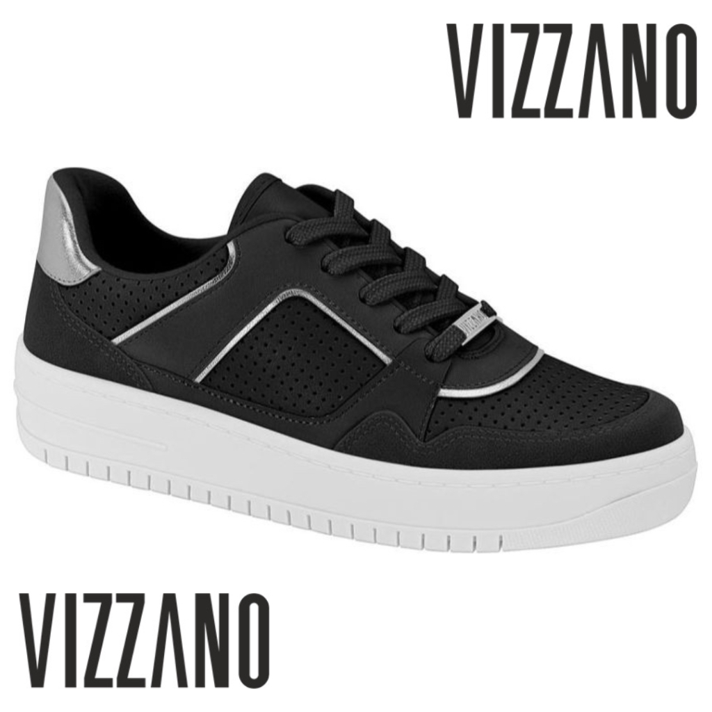 Tênis Feminino Vizzano Preto Metálico Lançamento 2024 Casual Tênis Feminino Vizzano Preto Metálico Lançamento 2024 Casual