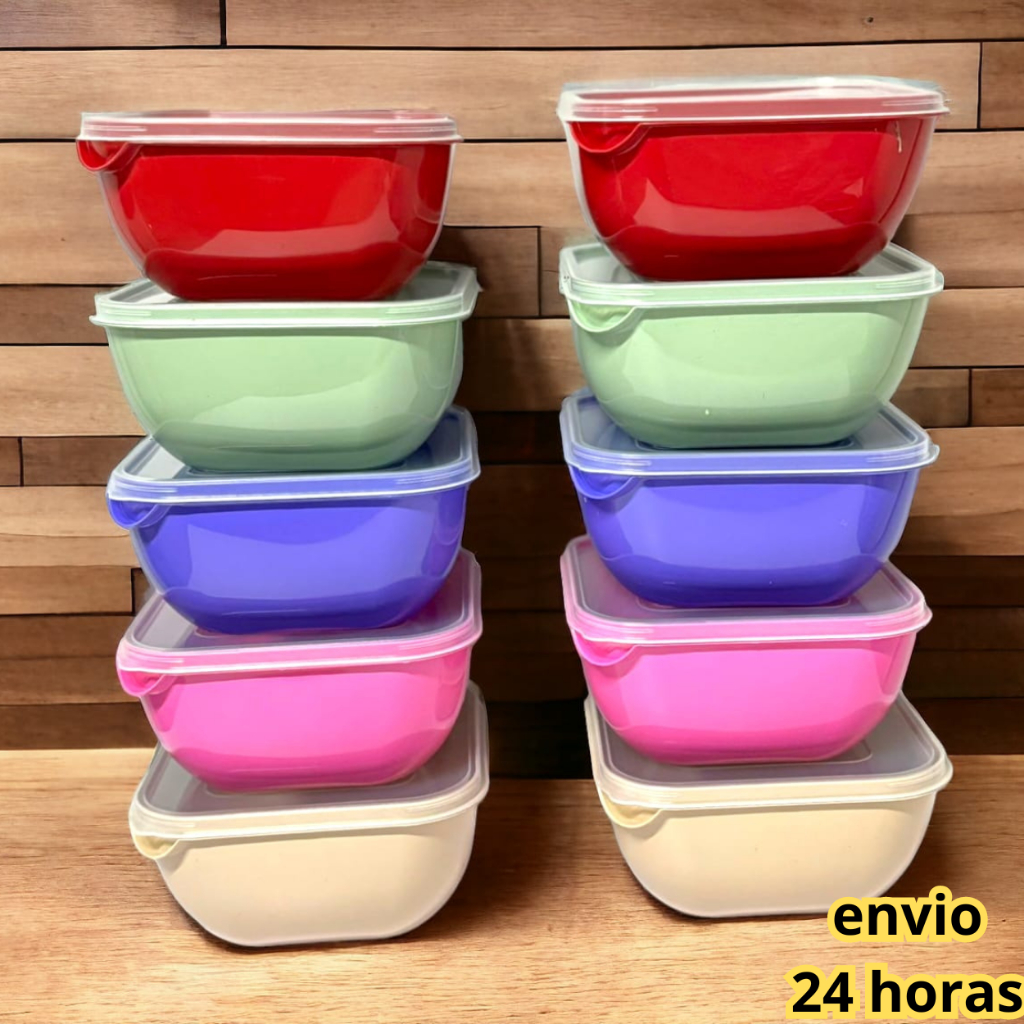 10 potes quadrado organizador de alimentos com tampa color marmita vasilha tapoer 1 litro