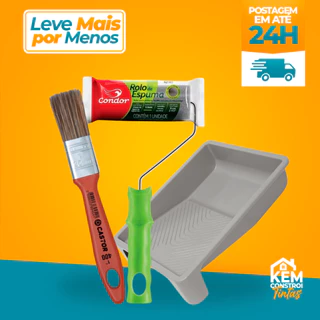 Kit de Pintura Rolo 9cm mais Bandeja e Trincha média Cerdas Gris 1