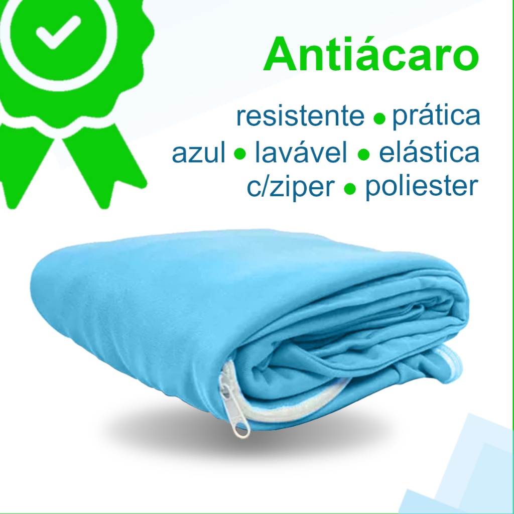 Capa Colchão Solteiro Tecido Respirável Antiácaro 188x88x20cm com Ziper
