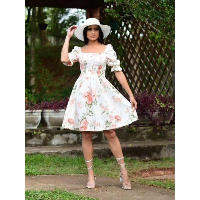 vestido curto estampado manga curto 14