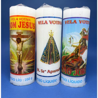 Kit com 15 Velas Votivas 250g (Bom Jesus, São Jorge e Aparecida)
