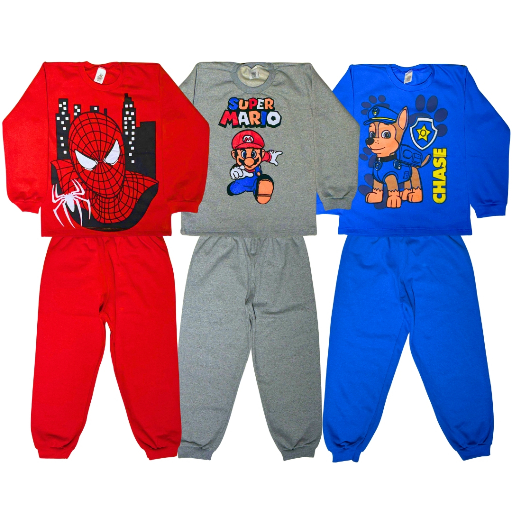 Kit 6 Peças De Moletom Infantil De Personagens Gola Redonda Sendo 3 Calças + 3 Blusas 2AO8 Anos
