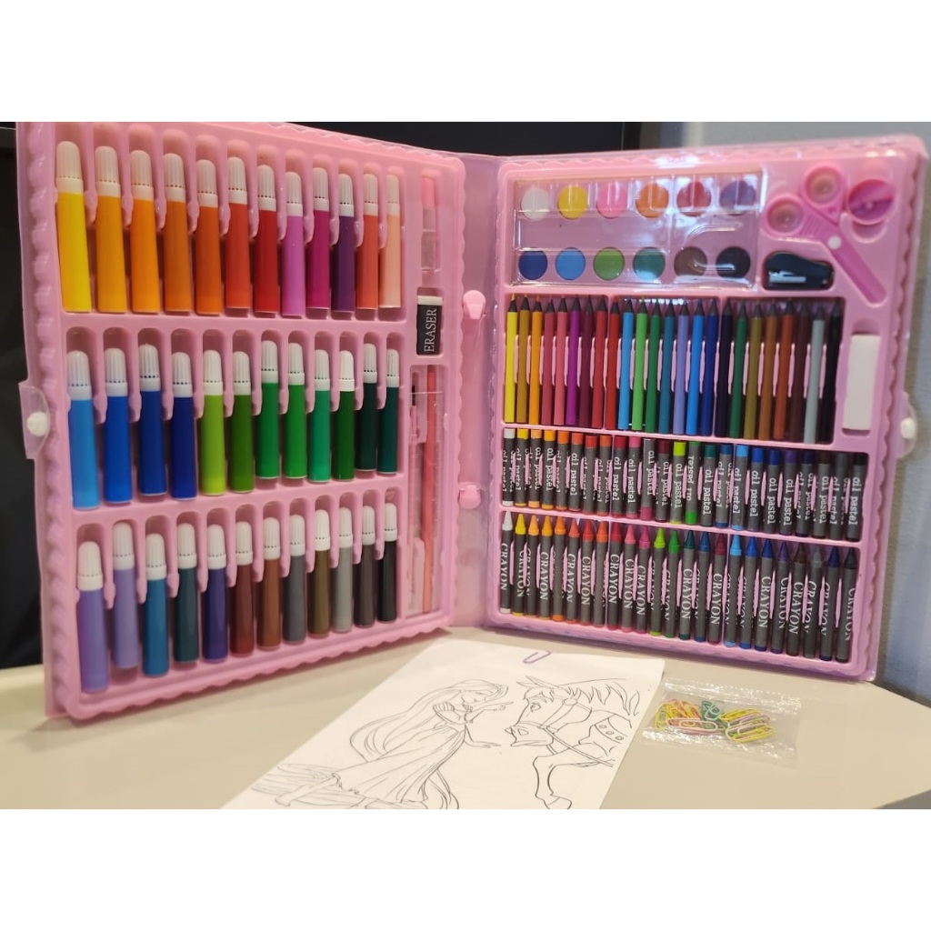 Estojo de Pintura Infantil com Canetinhas, Lapis de Cor e Desenhos Para ...