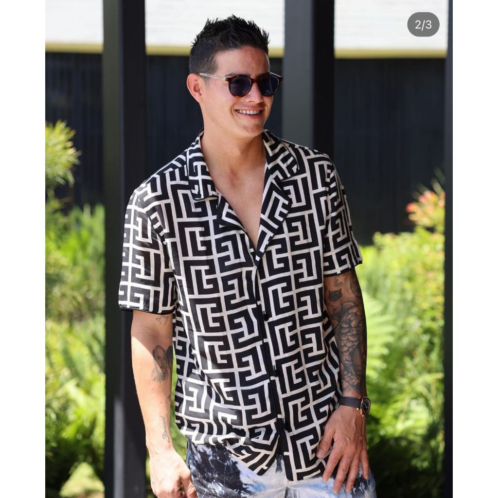 Camisa Social listra Masculina Manga Curta preta e branca