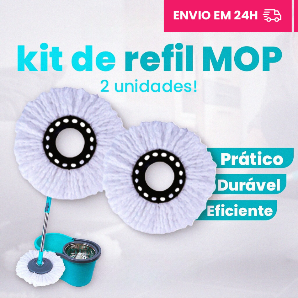 Refil Mop Giratório Kit 2 Unidades Esfregão 100% Microfibra Universal
