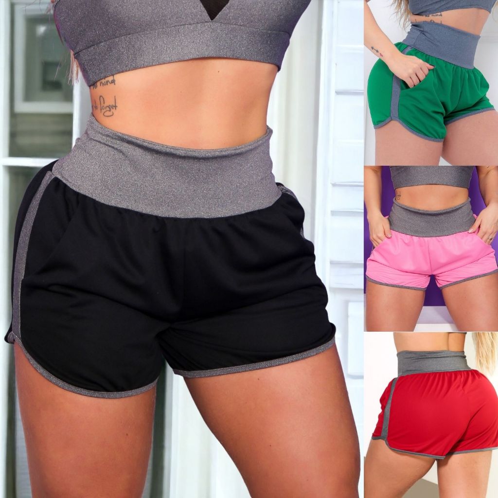 Short Fitness Esportivo Feminino Dry Fit Furadinho com Bolsos - Entrega Rápida